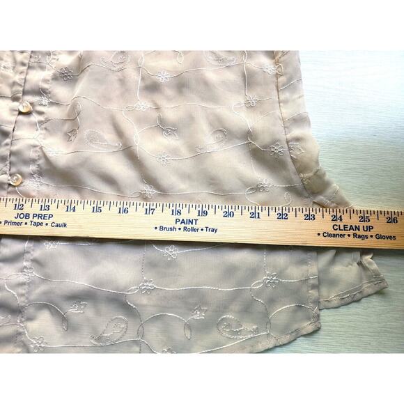 TOP/BLOUSE-WHITE STAG-Tan-Sheer-Button Up-Embroidery-3/4 Sleeves-Size Plus 16 W - Picture 9 of 16